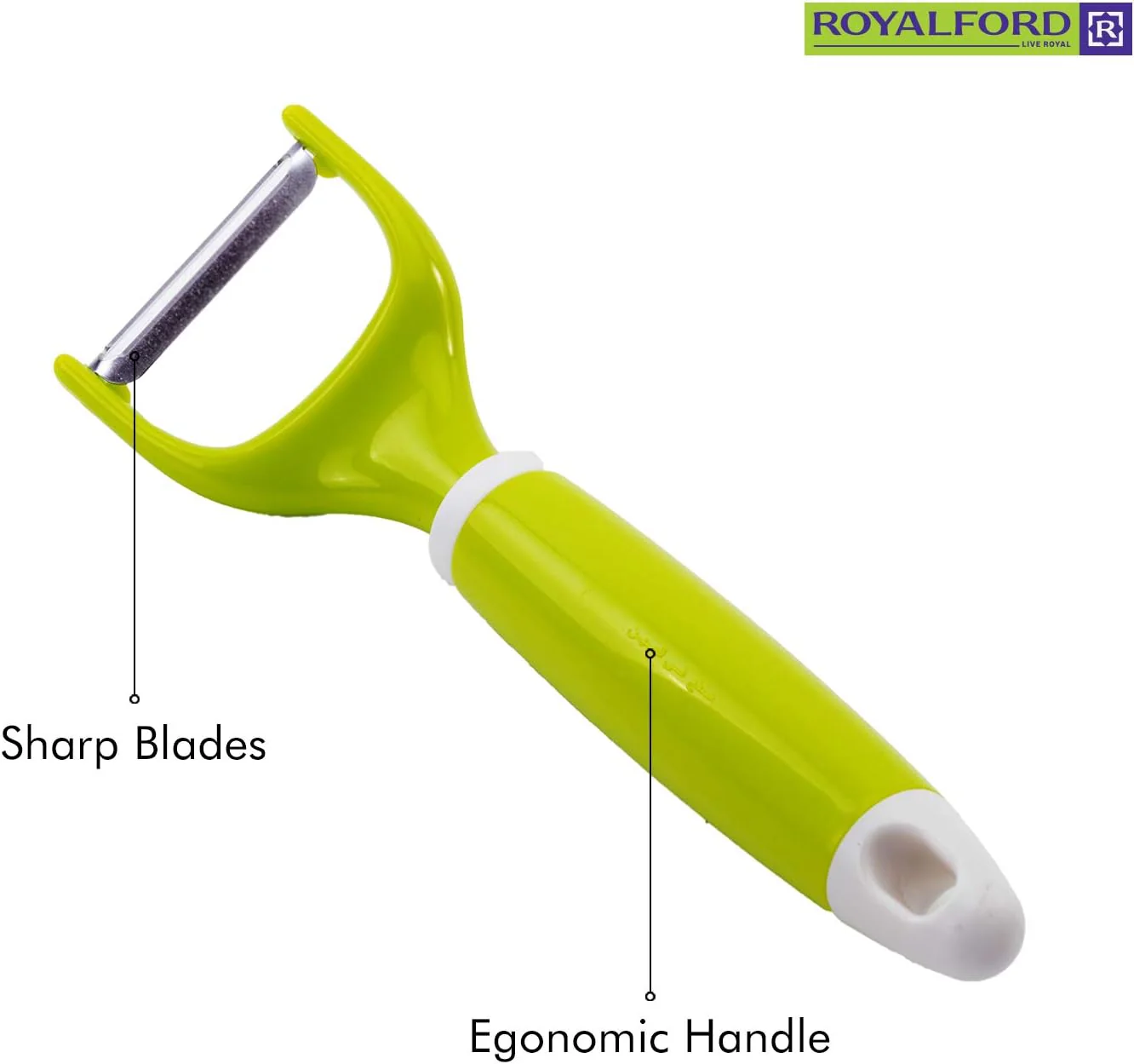 Royalford Plastic Stainless Steel Asparagus Peeler-20cmX6cm-Green&White - Image 3