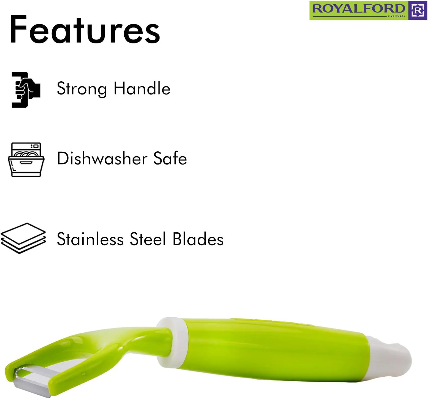Royalford Plastic Stainless Steel Asparagus Peeler-20cmX6cm-Green&White - Image 6