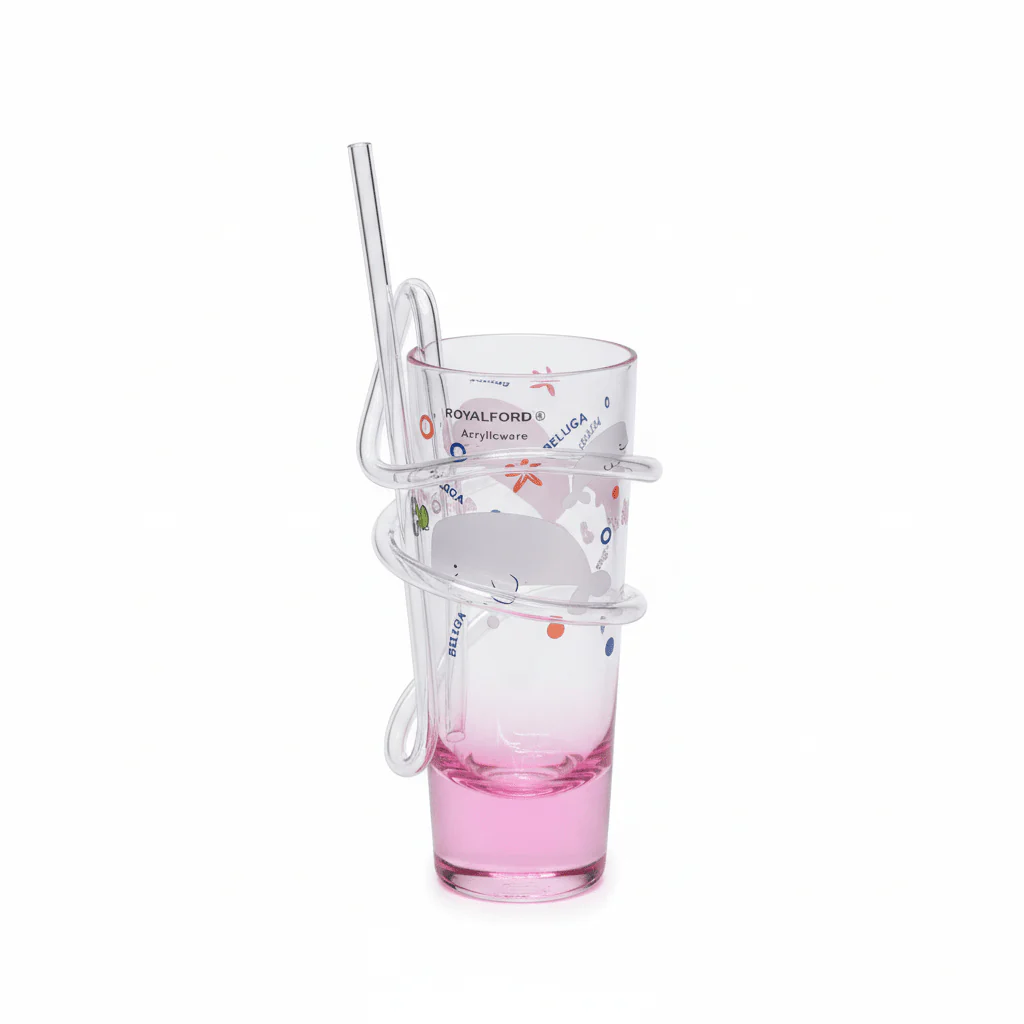 Royalford RF6167 Transparent Acrylic Glass With Straw 140ml- Drinking Tube Resistant Clear Juice Cup, Rose