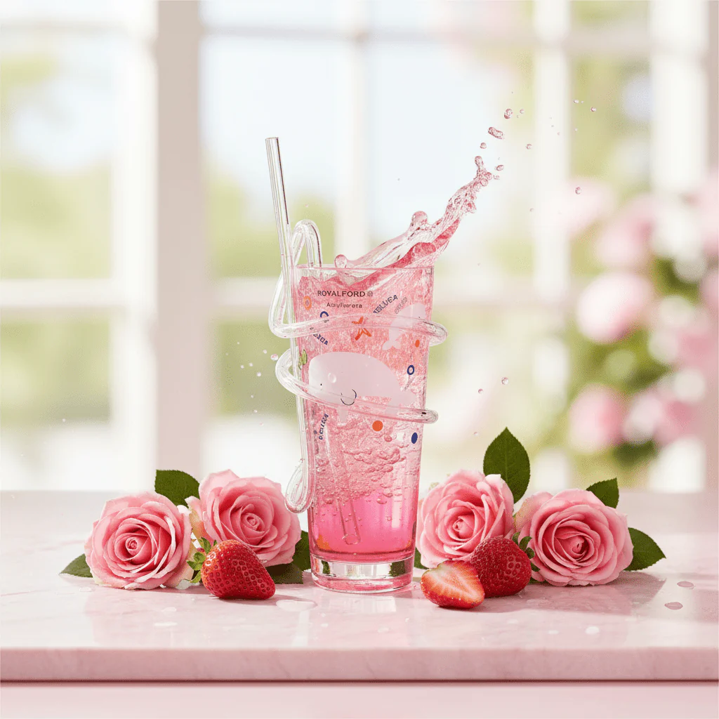 Royalford RF6167 Transparent Acrylic Glass With Straw 140ml- Drinking Tube Resistant Clear Juice Cup, Rose - Image 2