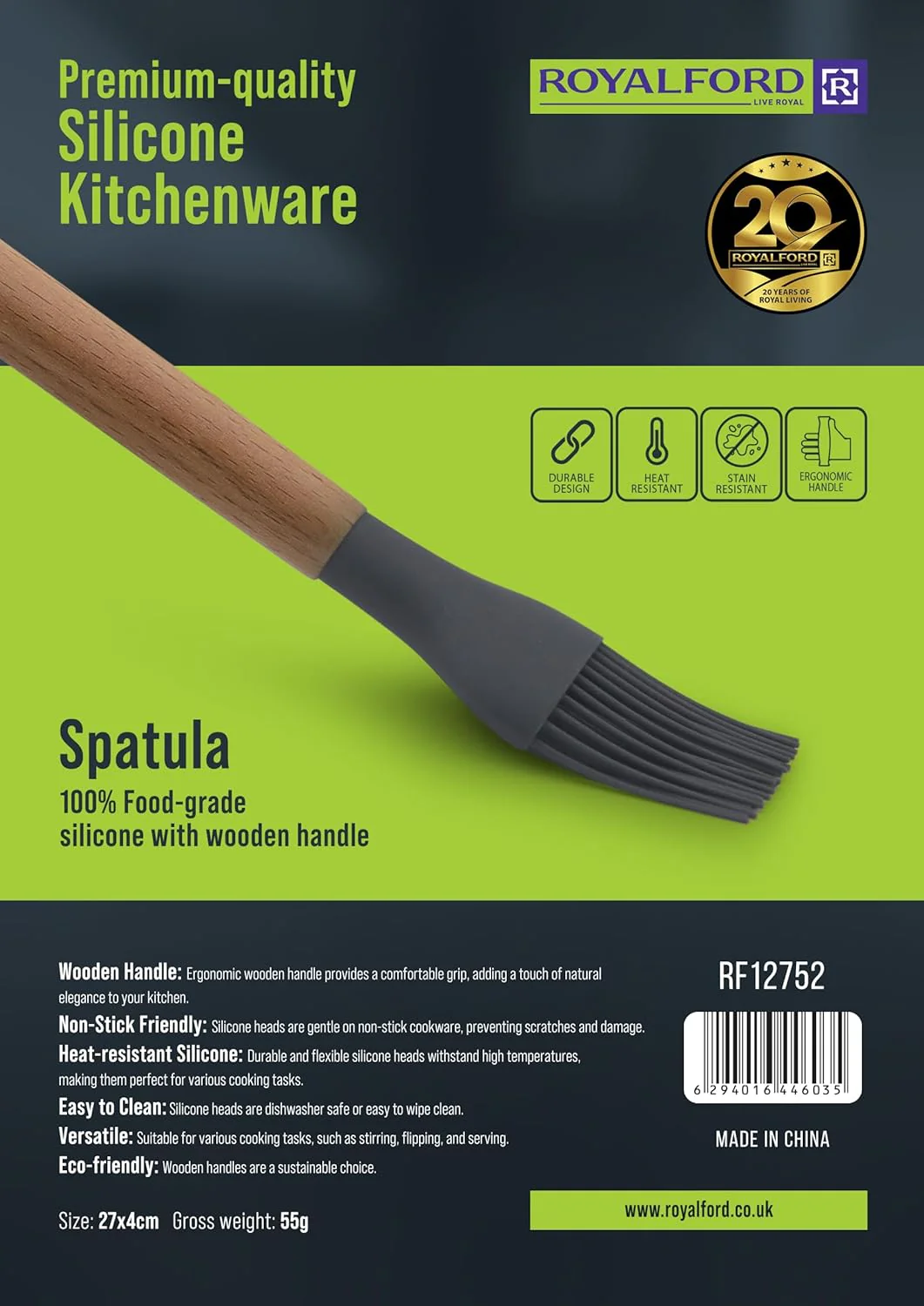 Royalford Silicone Oil Brush with Wooden Handle | Heat-Resistant Kitchen & BBQ Brush | Ideal for Basting, Grilling & Baking Applications - Image 2