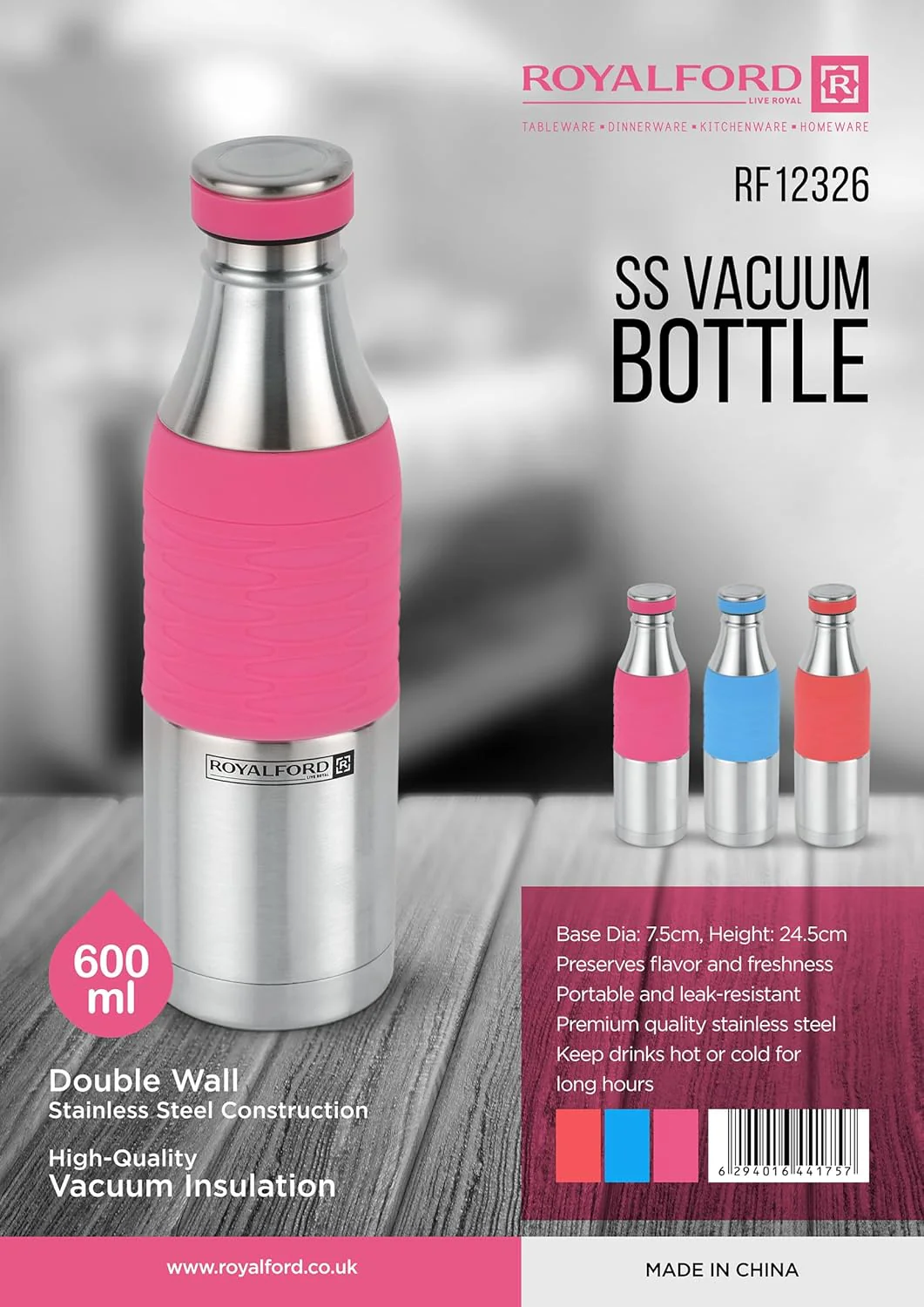 Royalford Stainless Steel Vacuum Bottle RF12326 Preserves the Flavor and Freshness, Unbreakable Portable, Leak-Resistant and Light-Weight Suitable for Indoor and Outdoor Use-600ML - Image 5