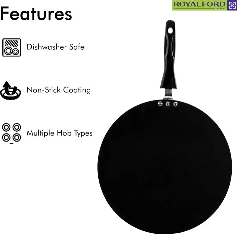 ROYALFORD Super Flat Tawa 32cm, 3.5mm Thickness, Durable Non-Stick Coating - Image 2