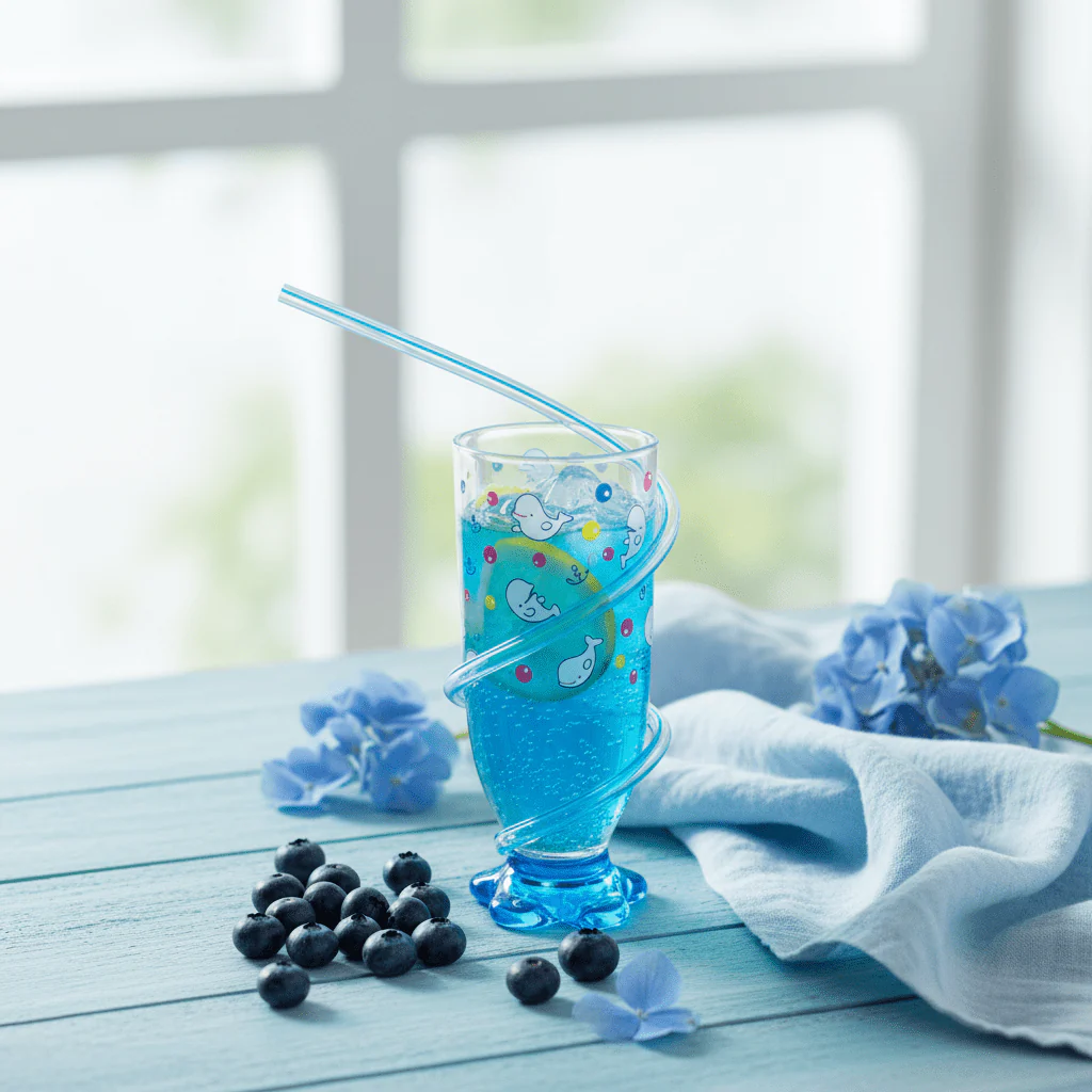 Royalford Beluga Acrylic Drinking Glass with External Spiral Glass Straw | 140ml | Clear & Blue — Whale Print Edition - Image 2