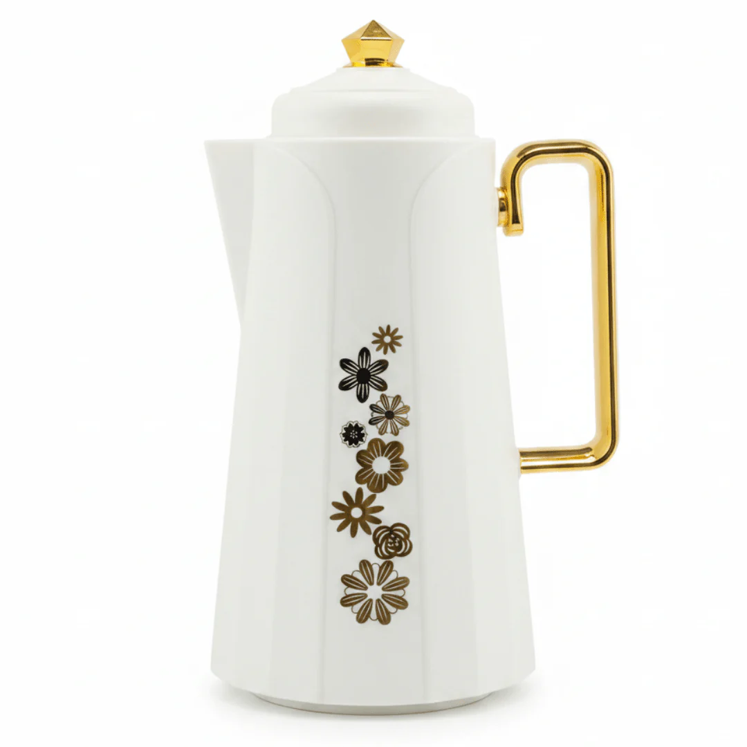 Royalford Vacuum Flask 1L – Off-White & Gold Floral