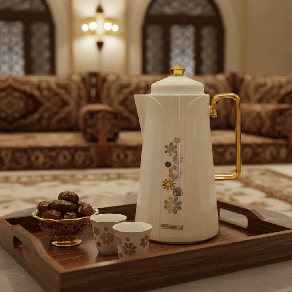 Royalford Vacuum Flask 1L – Off-White & Gold Floral - Image 2