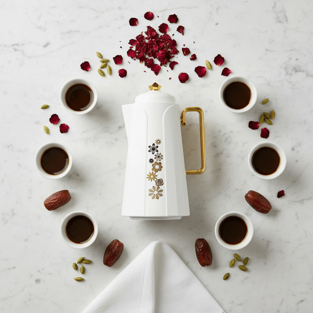 Royalford Vacuum Flask 1L – Off-White & Gold Floral - Image 4