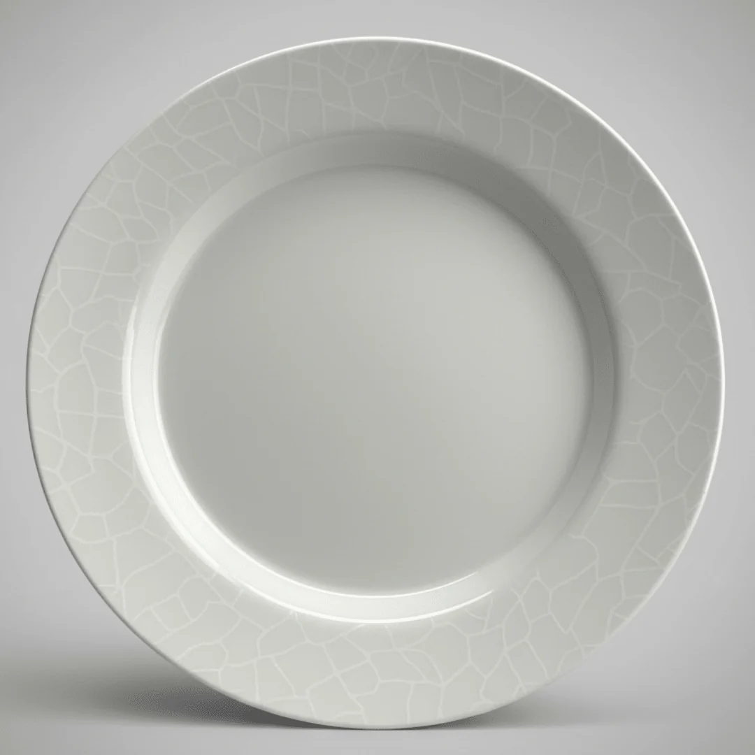 Royalford White Melamine Deep Plate — Elegant Crackle Rim Design | 10 Inch