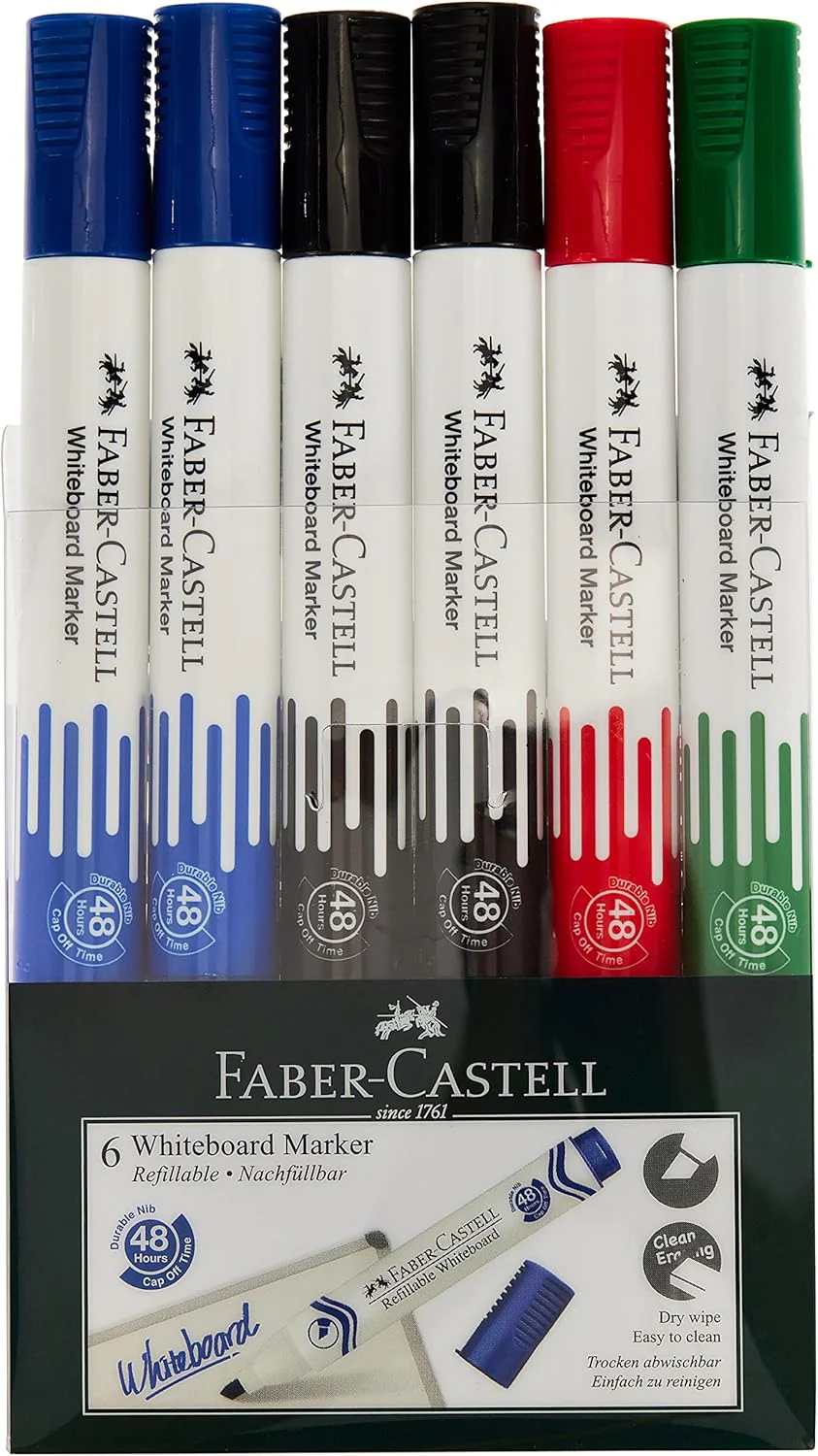 Faber-Castell Whiteboard Marker Chisel Tip – Wallet of 6 (Assorted Colours)