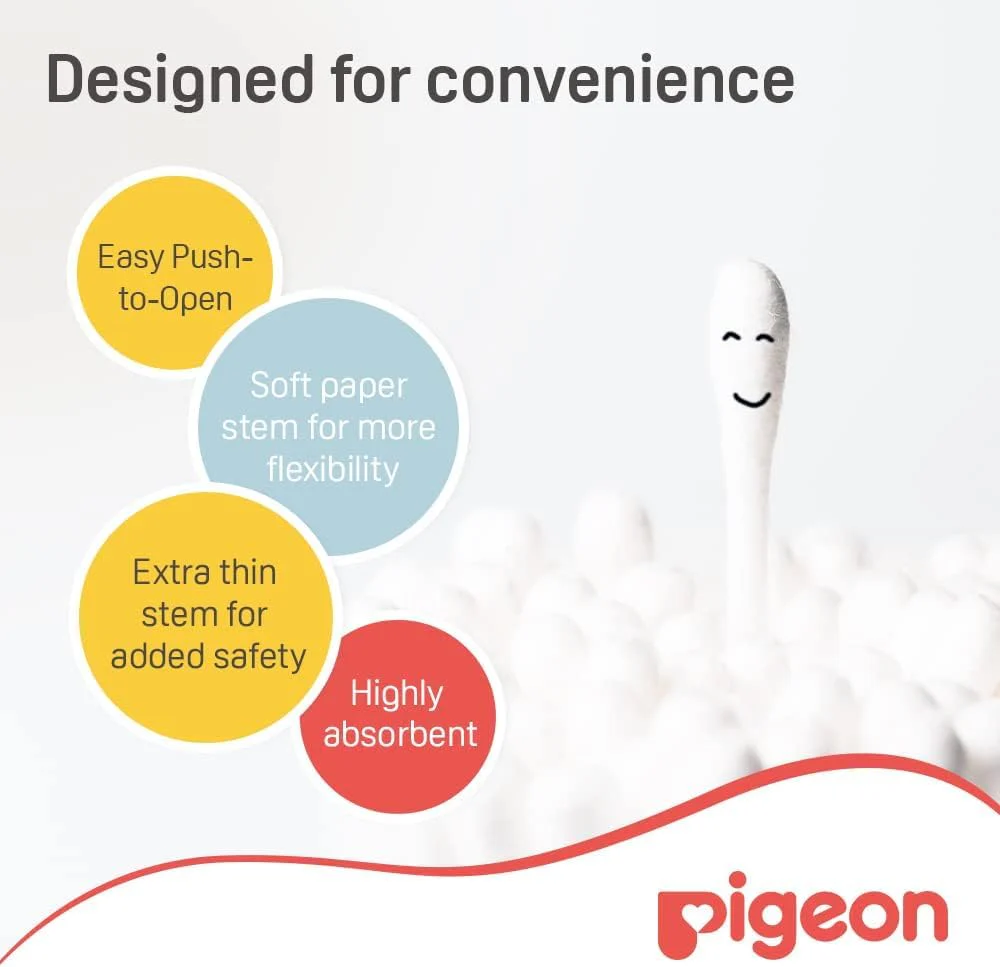 Pigeon Cotton Swabs, Flexible And Soft Paper Stem, 100% Soft Cotton Tips, Thin & Hinged, 200 Pieces, White - Image 2