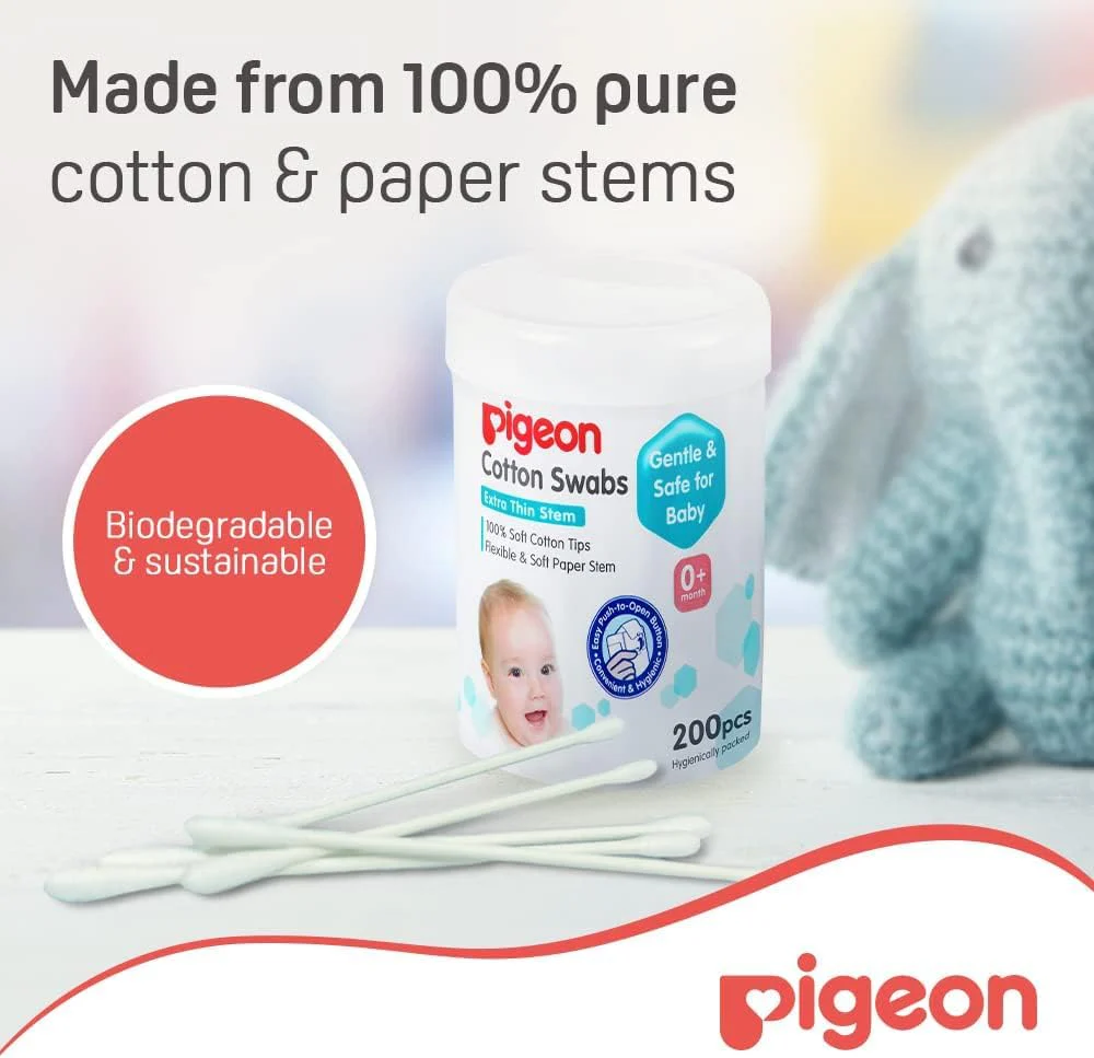 Pigeon Cotton Swabs, Flexible And Soft Paper Stem, 100% Soft Cotton Tips, Thin & Hinged, 200 Pieces, White - Image 5