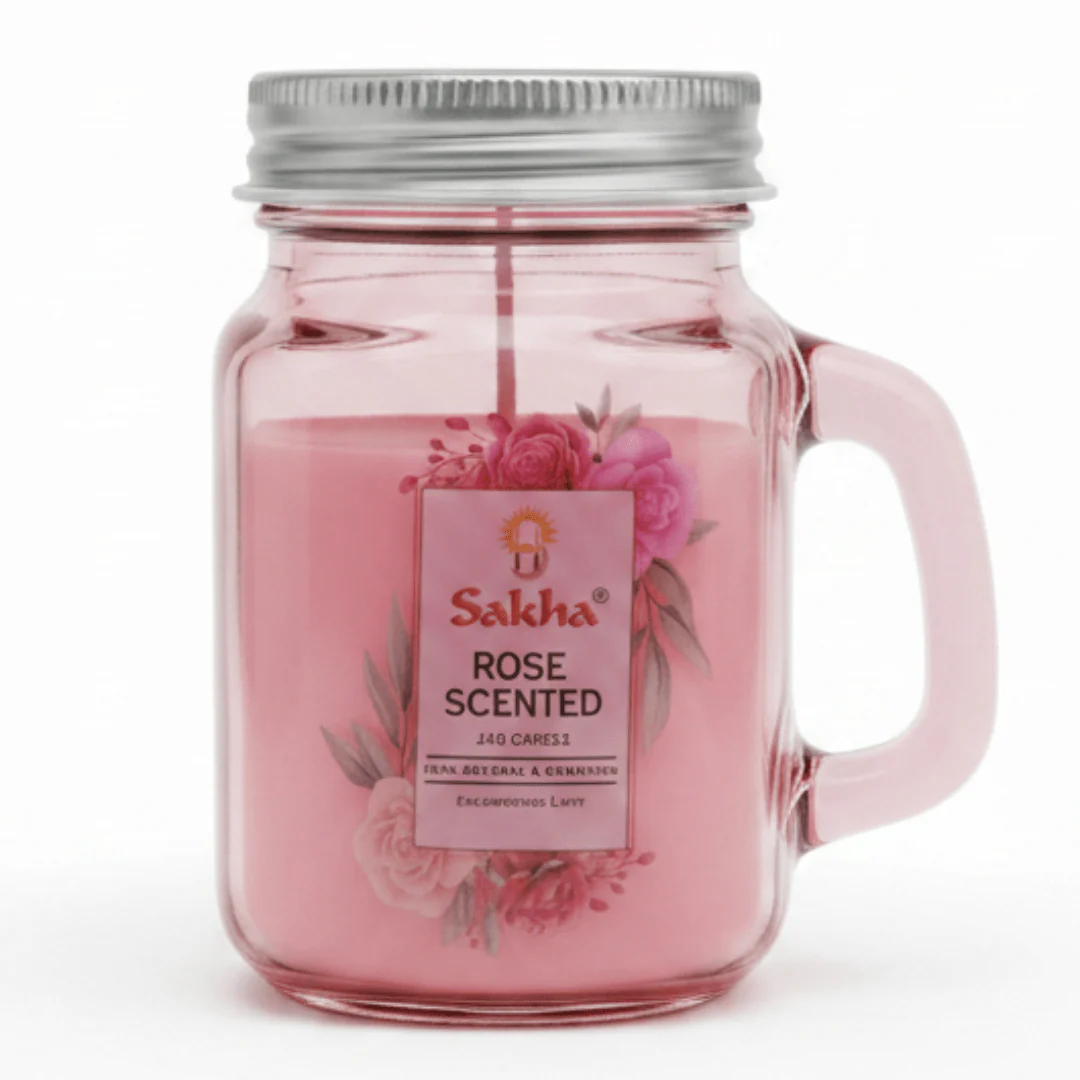 Sakha Rose Scented Candle — Glass Jar, 9cm