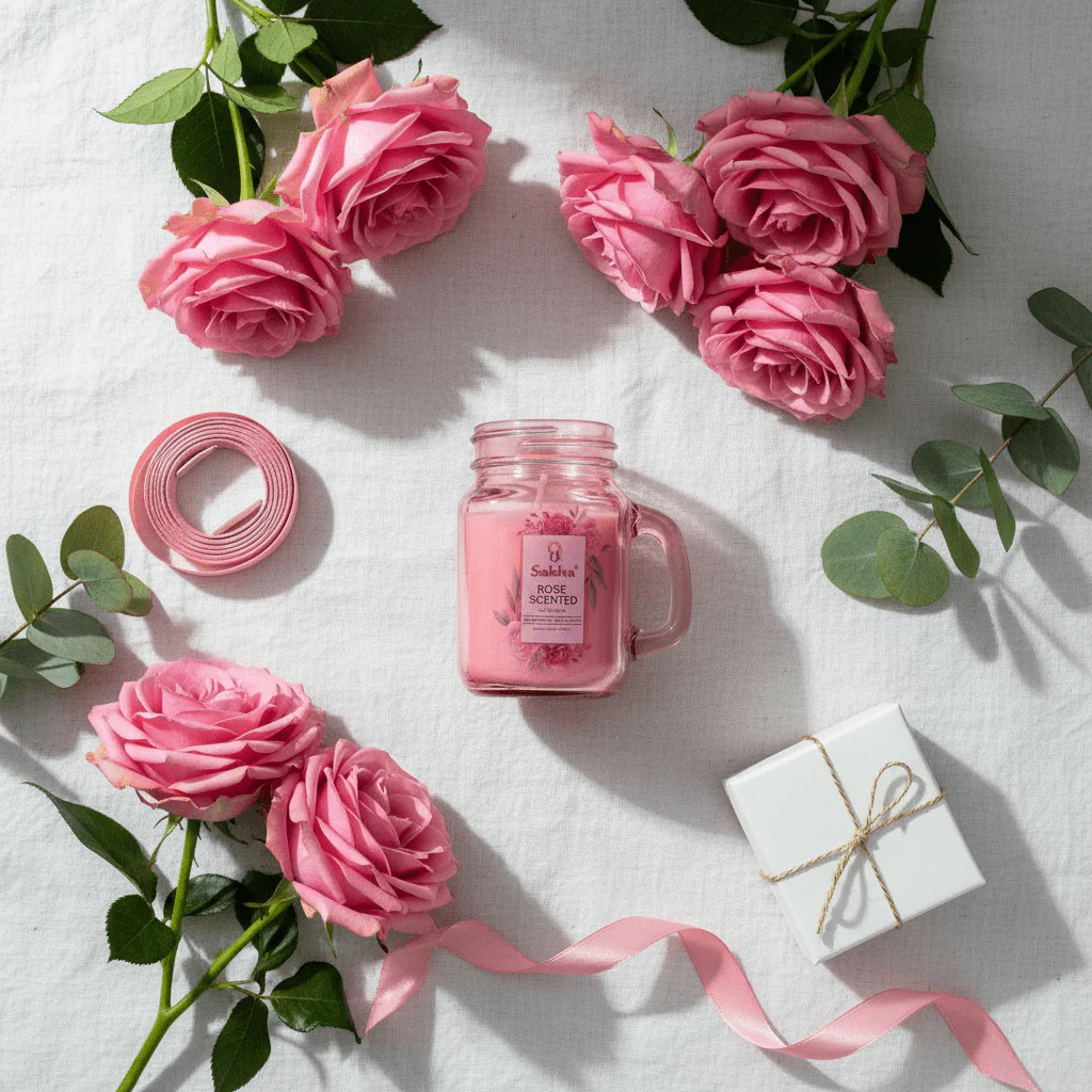 Sakha Rose Scented Candle — Glass Jar, 9cm - Image 2