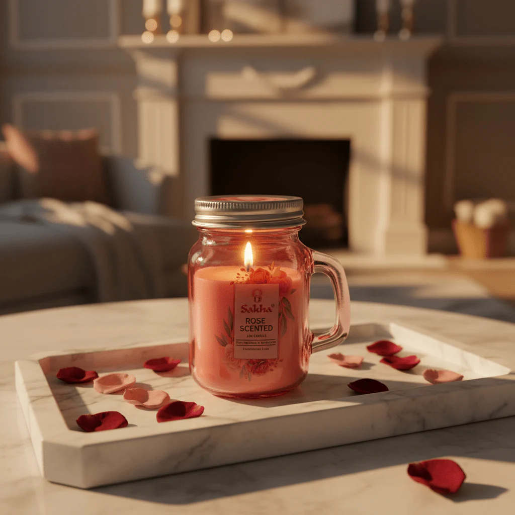 Sakha Rose Scented Candle — Glass Jar, 9cm - Image 3