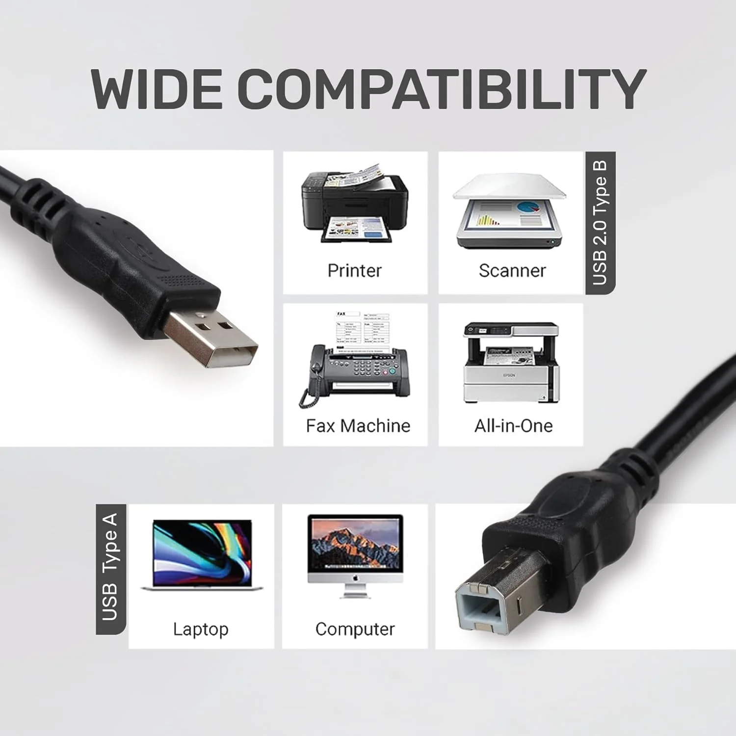 Sarma Plus USB-A to USB-B 2.0 Cable for Printer or External Hard Drive Plated Connectors 1.5 Metre-Black - Image 3