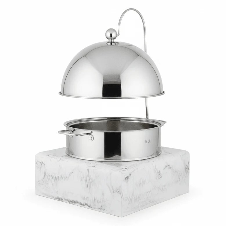Satin Premium Stainless Steel Chafing Dish with Durable White Melamine Base Catering Buffet Warmer 5.5L