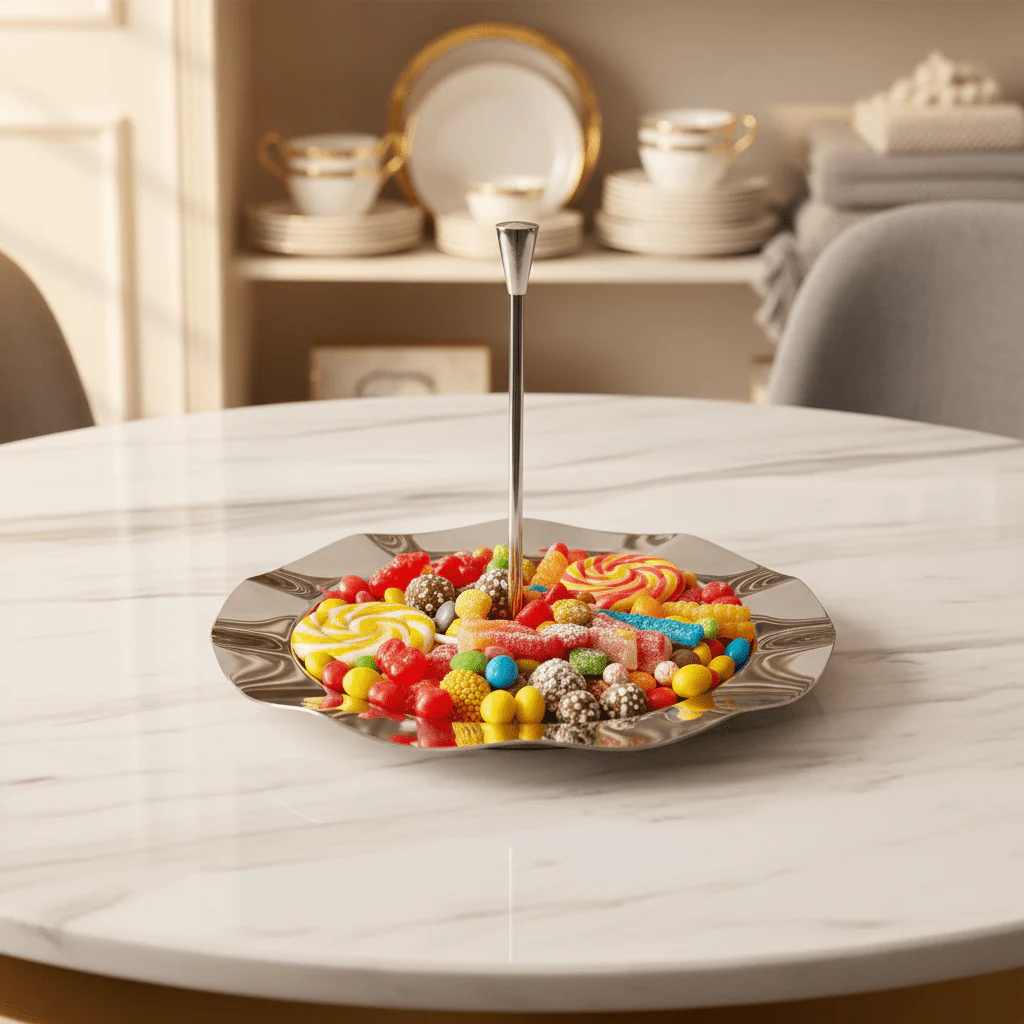 SBTC Large Stainless Steel Candy Plate with Handle for Serving Snacks, Sweets & Dry Fruits – 21 × 16 cm - Image 2