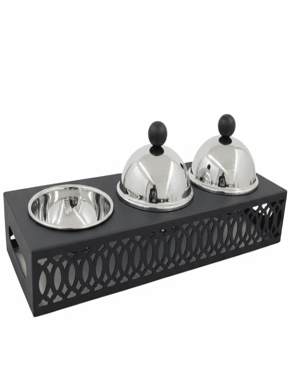 SBTC Metal Serving Bowl Set of 3 – Elegant Silver & Black Tableware for Snacks, Fruits & Desserts, 40 × 14 × 13 cm - Image 2