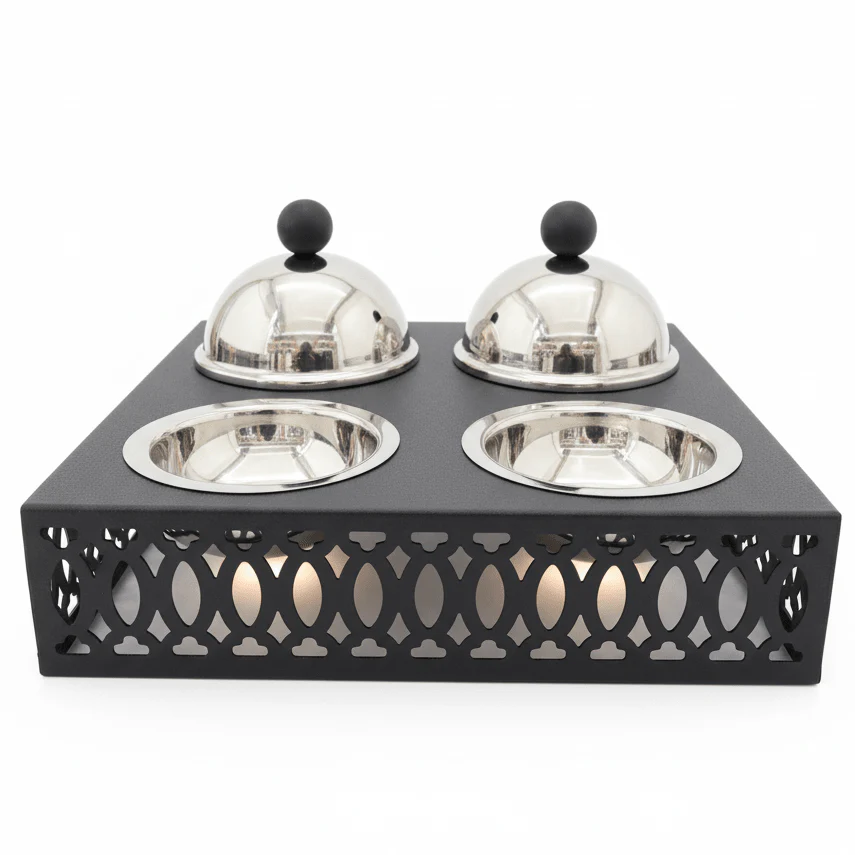 SBTC Metal Serving Bowl Set of 4 – Elegant Silver & Black Finish, Ideal for Snacks, Sweets & Dry Fruits, 27 × 14 cm