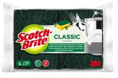 Scotch-Brite Antibacterial Heavy Duty Classic Flat Laminate Scrub Sponge, 4 units/pack, Foam with Antibacterial preservatives