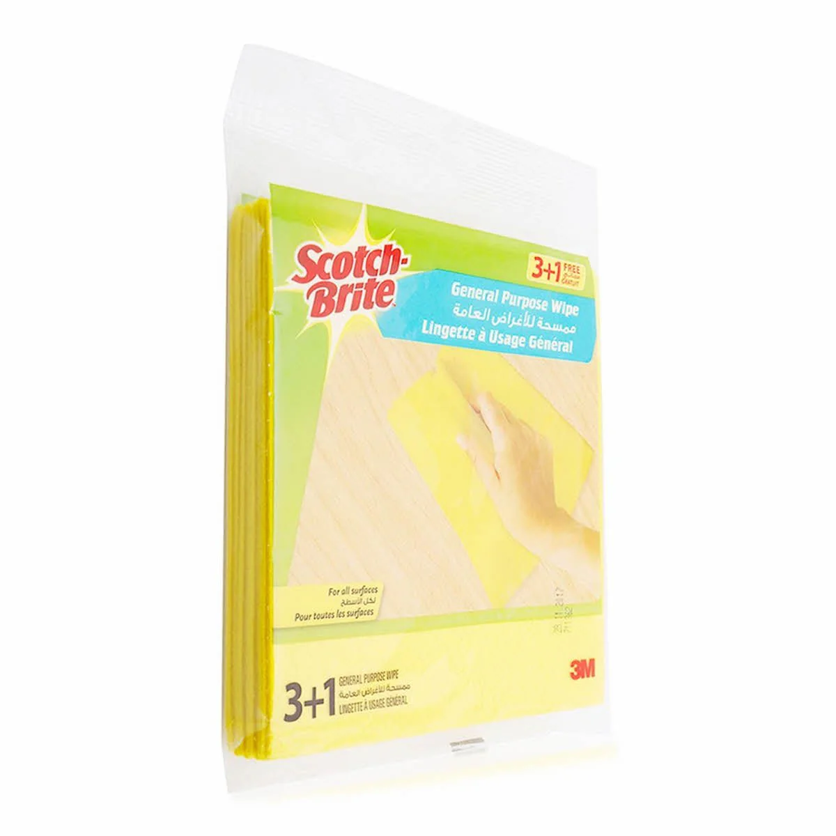 Scotch-Brite Multi-Purpose Cleaning Wipe Yellow Color, 4 units (3+1 Free)/pack, Wipes like a Cloth-Absorbs like a Sponge - Image 2