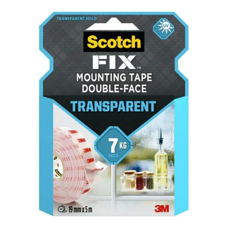 Scotch Mount Transparent Tape 19mm x 5m, 1 roll/pack | Holds up 1 kg. per 20cm | Clear color | Good Strength | Multiple Applications | Multi-Surface | No Tools | Double Sided Adhesive Tape