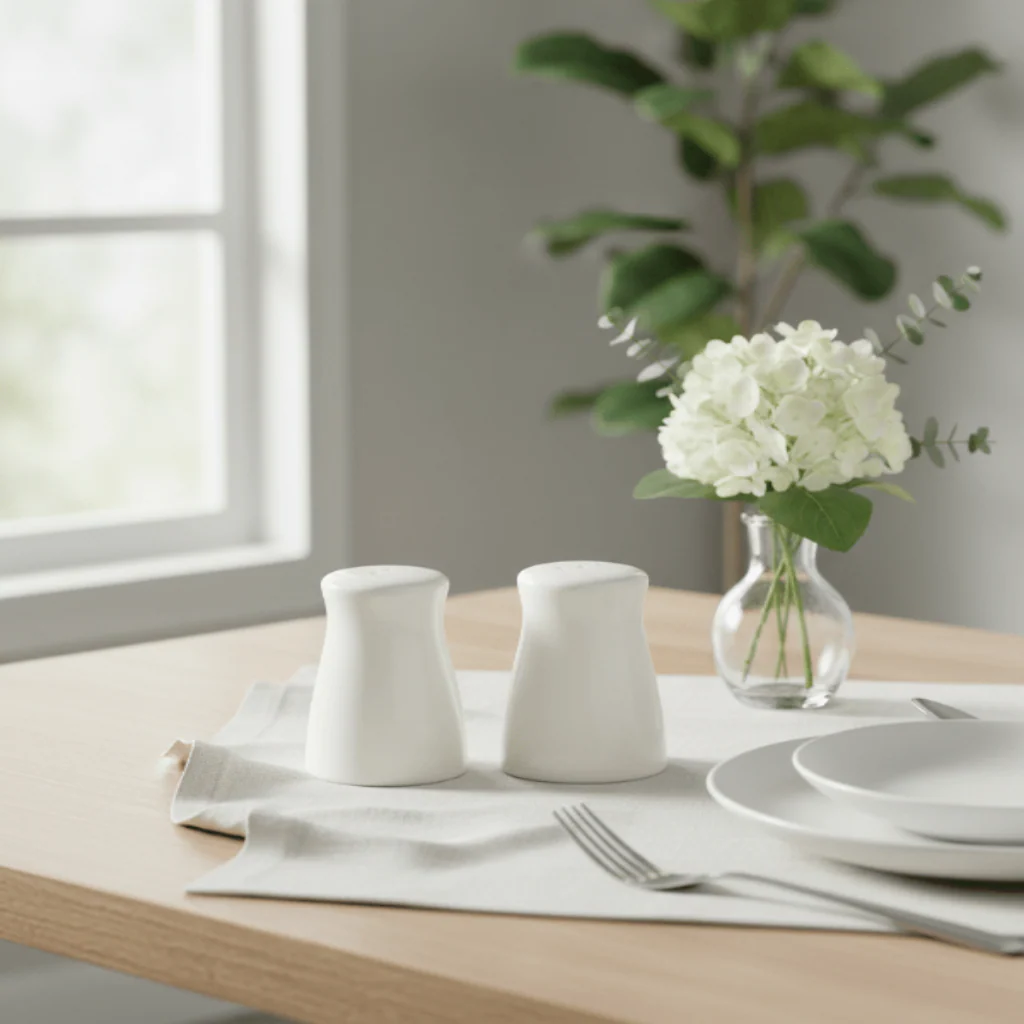 Symphony White Ceramic Tabletop Salt & Pepper Shakers - Image 2
