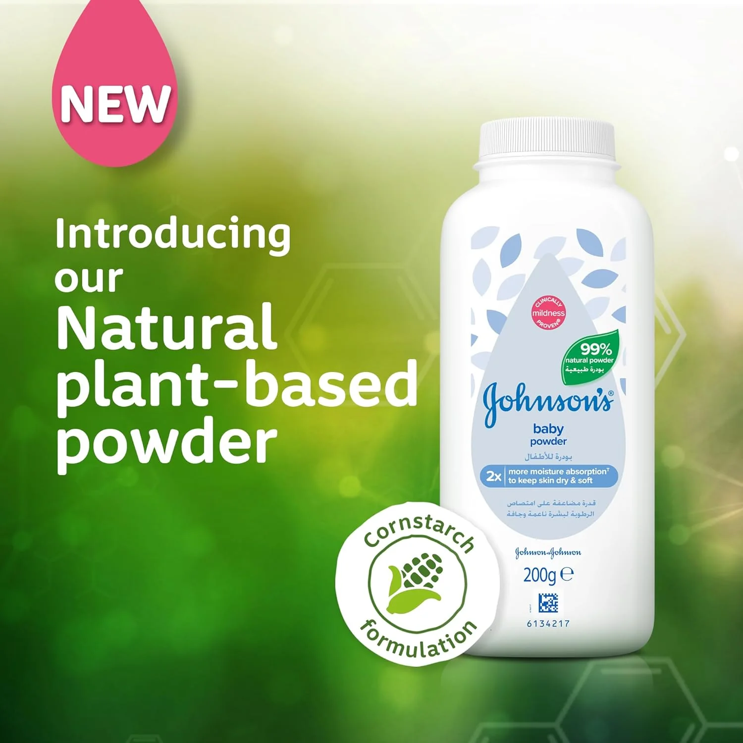 Johnson's Baby Powder – 99% Natural, Talc-Free, 200g - Image 2