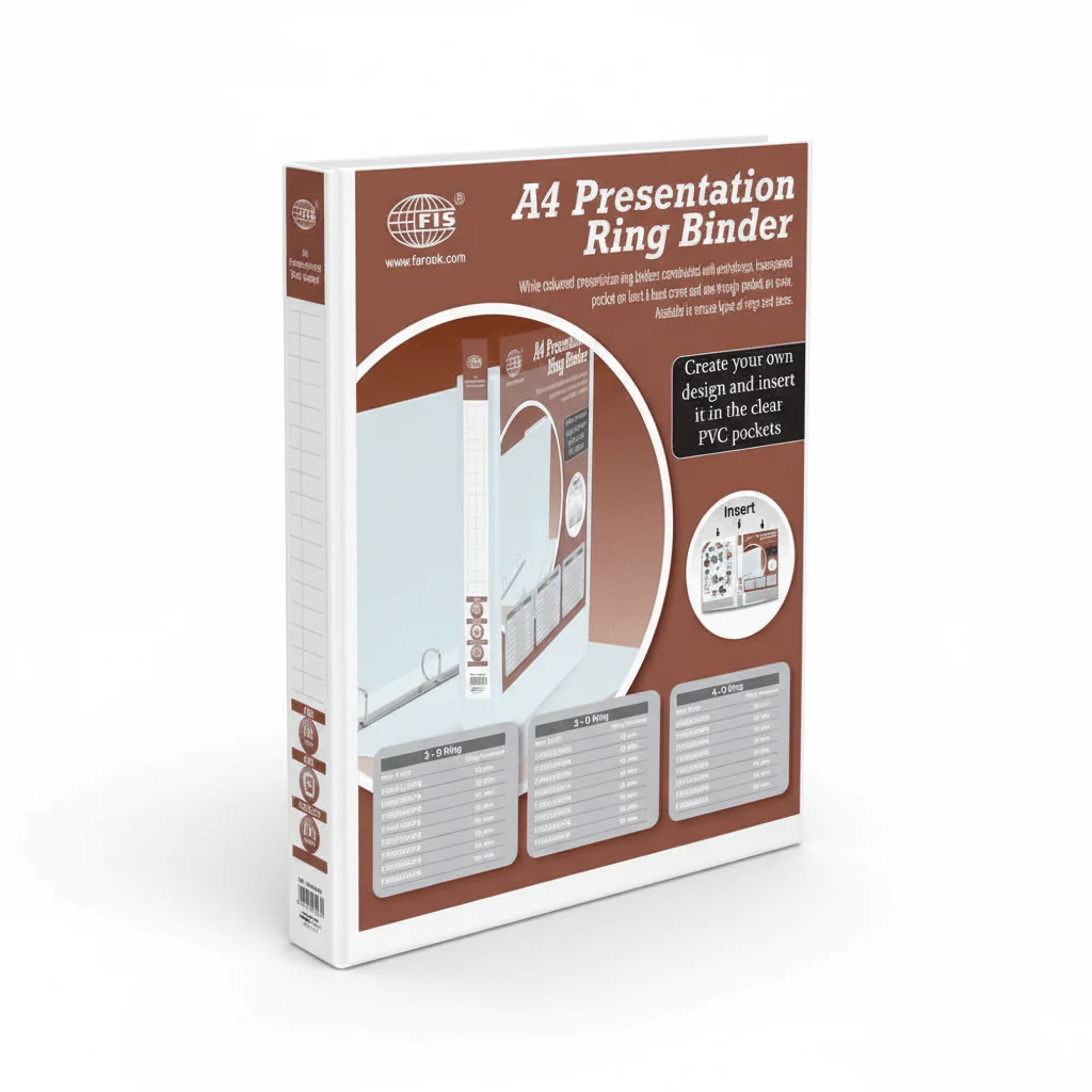 FIS FSBD225DPB A4 Presentation Ring Binder – 2D Ring, 25mm, White (225 Sheet Capacity)
