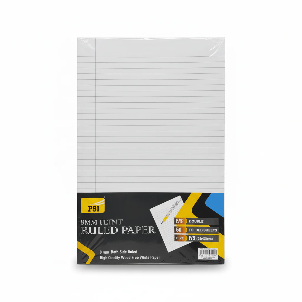 PSI 8mm Feint Ruled Paper – F/S Double | 50 Folded Sheets | 21×33cm