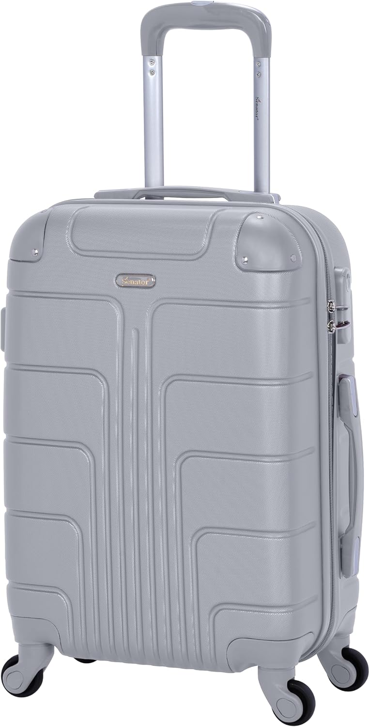 Senator A1012 Hardside Carry-On – Ultra-Light 20-Inch Cabin Suitcase with 4 Spinner Wheels, Silver