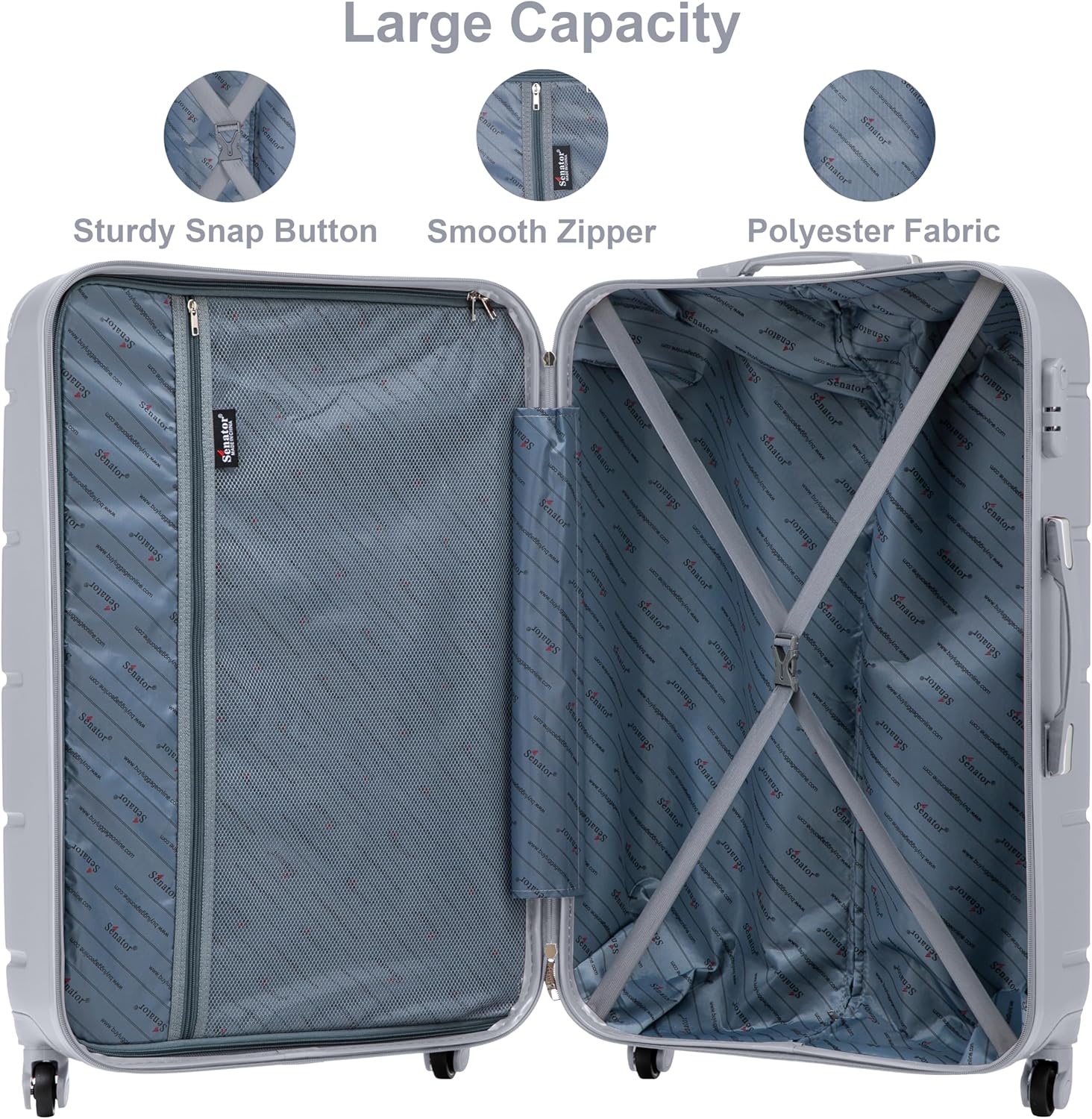 Senator A1012 Hardside Carry-On – Ultra-Light 20-Inch Cabin Suitcase with 4 Spinner Wheels, Silver - Image 4
