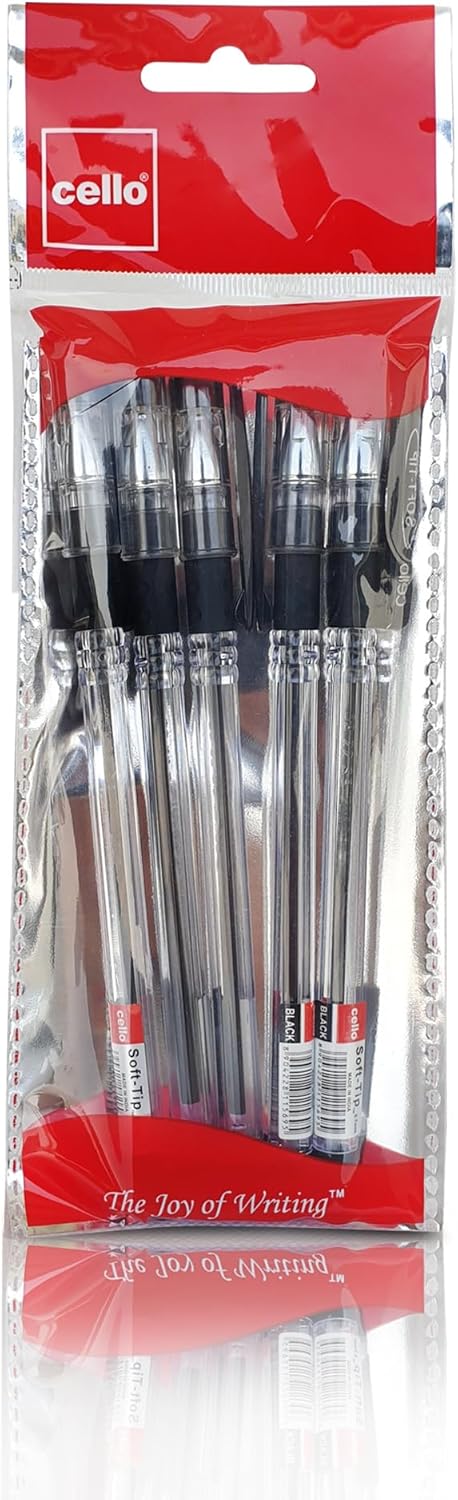 Cello Soft Tip Ball Pen 0.7mm – Black | Pack of 5