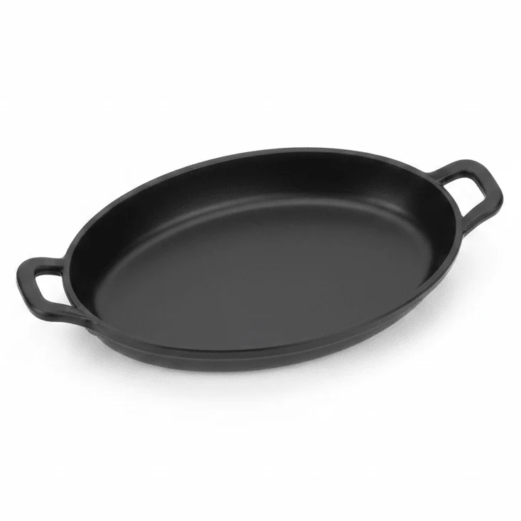 Servewell Black Oval Melamine Serving Plate with Handle 8 inch Medium Size Dish for Serving Snacks and Starters in Style