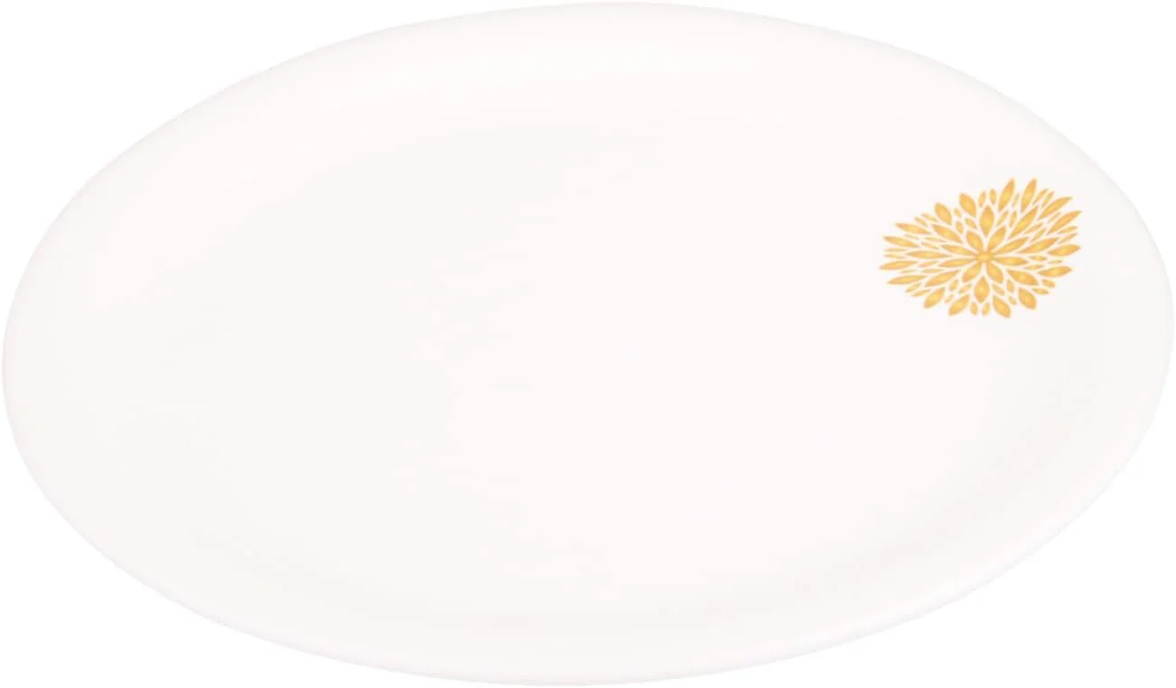 Servewell Melamine Round Dinner Plate Golden Leaves-28CM-White&Golden