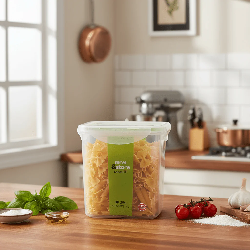Servewell Plastic Rectangular Food Container With Lid 1500ml-Green&White - Image 2