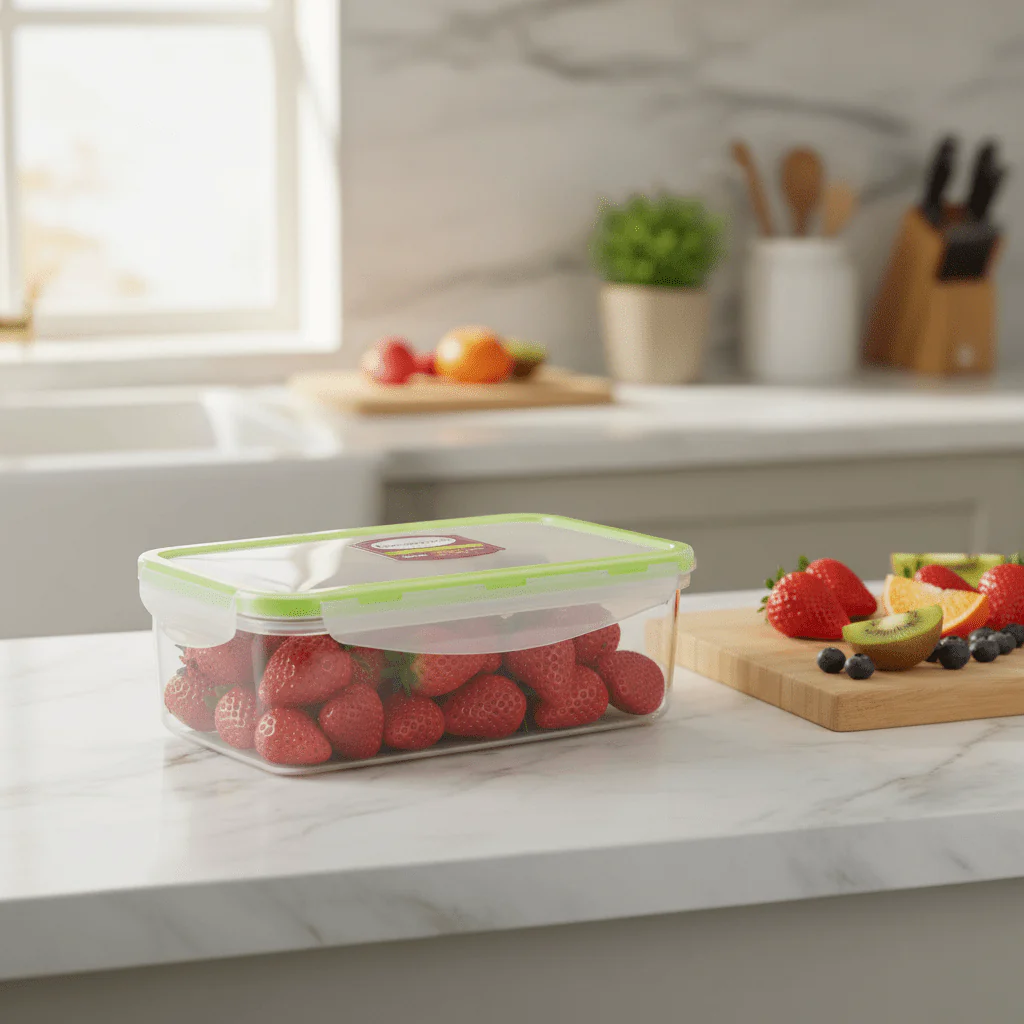 Servewell Plastic Rectangular Food Container With Lid 1000ml-Green&White