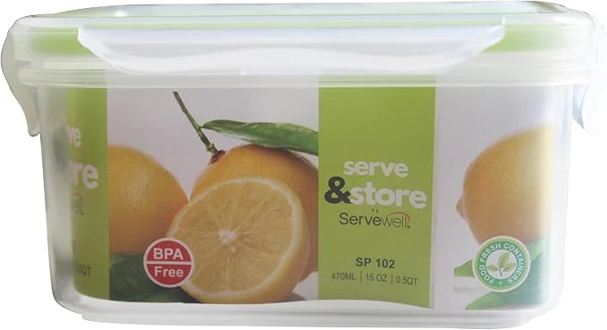 Servewell Plastic Rectangular Food Container With Lid 470ml-Green&White