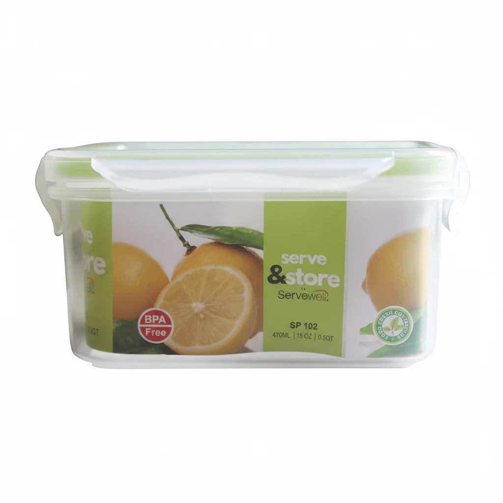 Servewell Plastic Rectangular Food Container With Lid 470ml-Green&White - Image 2