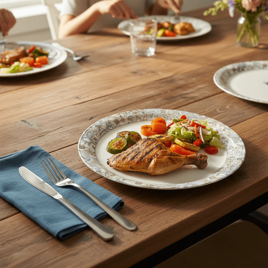 Servewere Elegant White with Floral Design Round Melamine Dinner Plate 28 cm Large Dinner Plate for Family Meals - Image 2