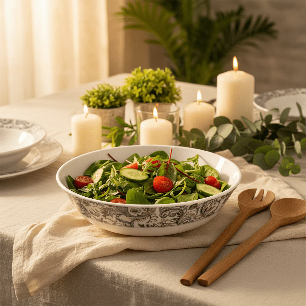 Servewere Elegant White with Floral Design Round Melamine Serving Bowl 21 cm Large Bowl for Salads and Serving - Image 2