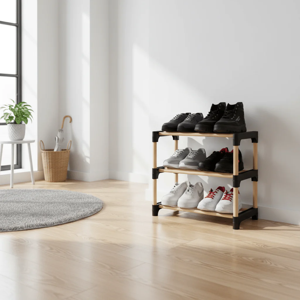 SEWOOD Modular Wood Shoe Rack 3 Tiers | Tool-Free Assembly | 46.5×27.5×51 cm - Image 2