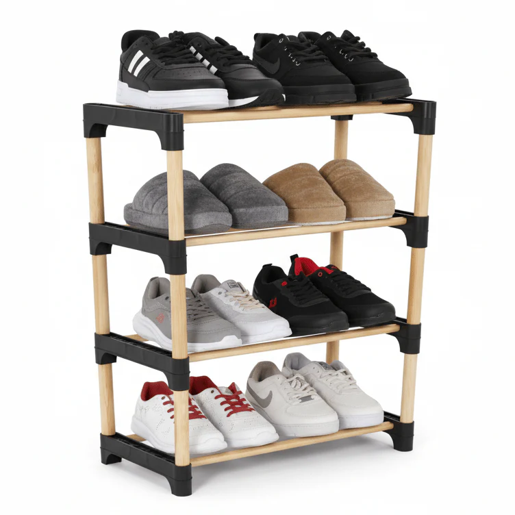 Sewood 4-Tier Bamboo Shoe Rack Organizer | 66.5 × 27.5 × 51 cm