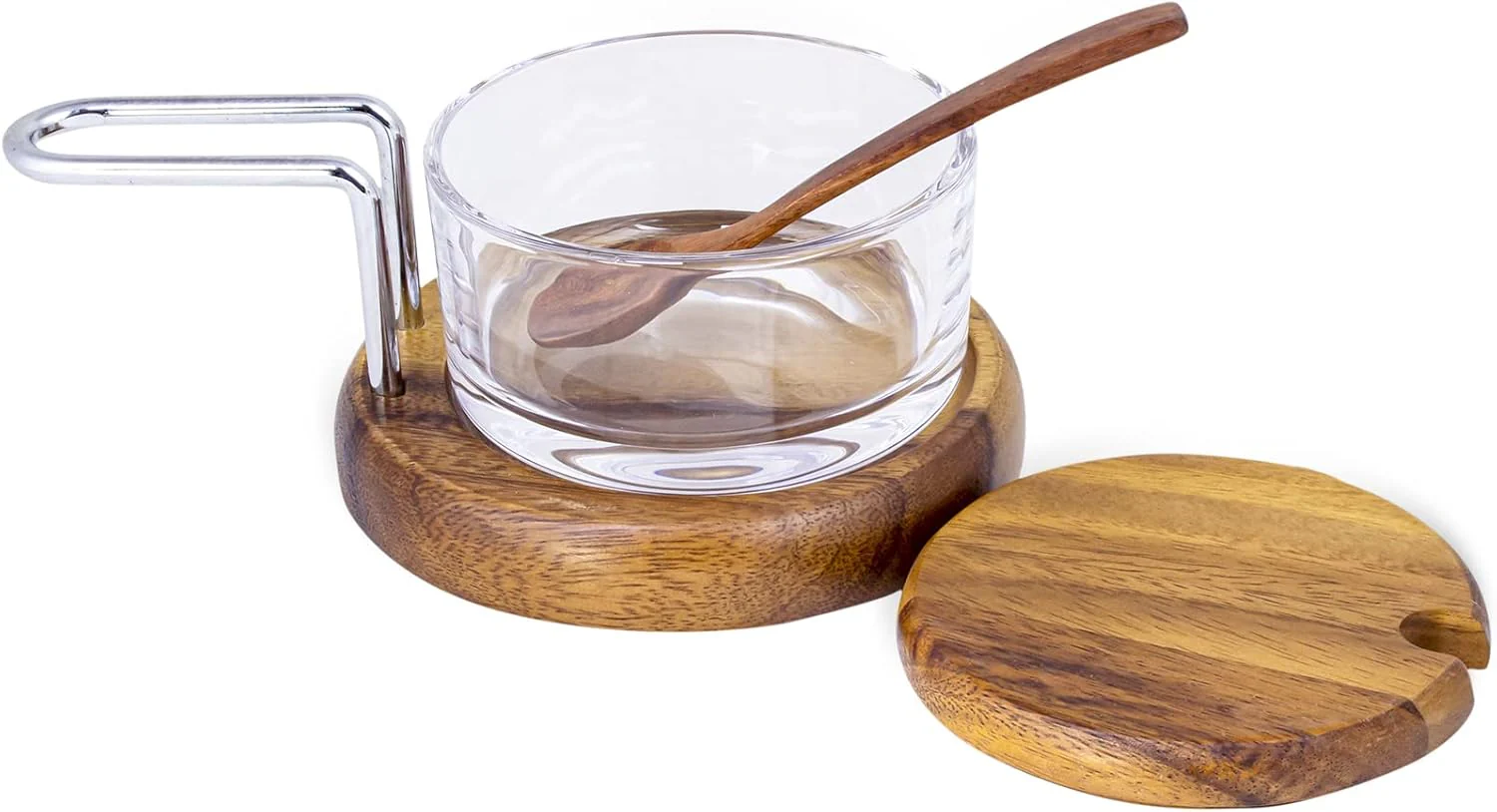 Billi Glass Spice Jar Condiment Pot Storage Jar with Wooden Lid, Spoon, Wooden Base Glass Canisters Seasoning Box for Condiment, Salt, Sugar, Herb, Brown - Image 2