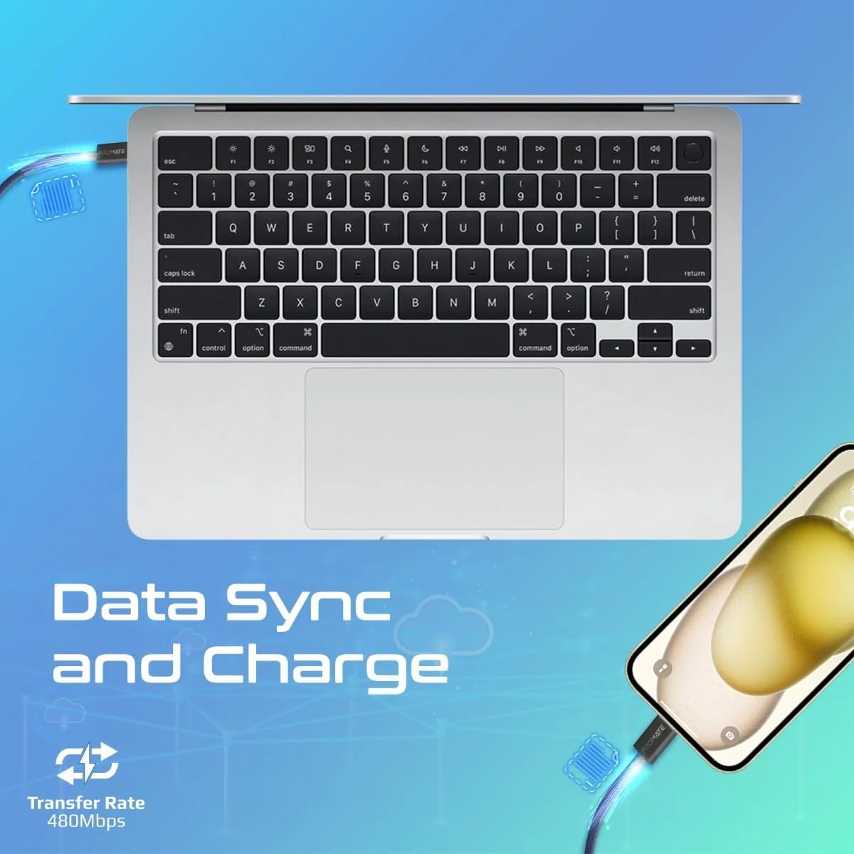 Promate USB-C to USB-C Cable, Premium 60W Power Delivery Fast Charging Cable, 480Mbps Data Sync, 200cm Anti-Tangle Nylon Braided Cord for iPhone 17, Galaxy S25, iPad Air, Dell, ECOLINE-CC200.NAVY - Image 4