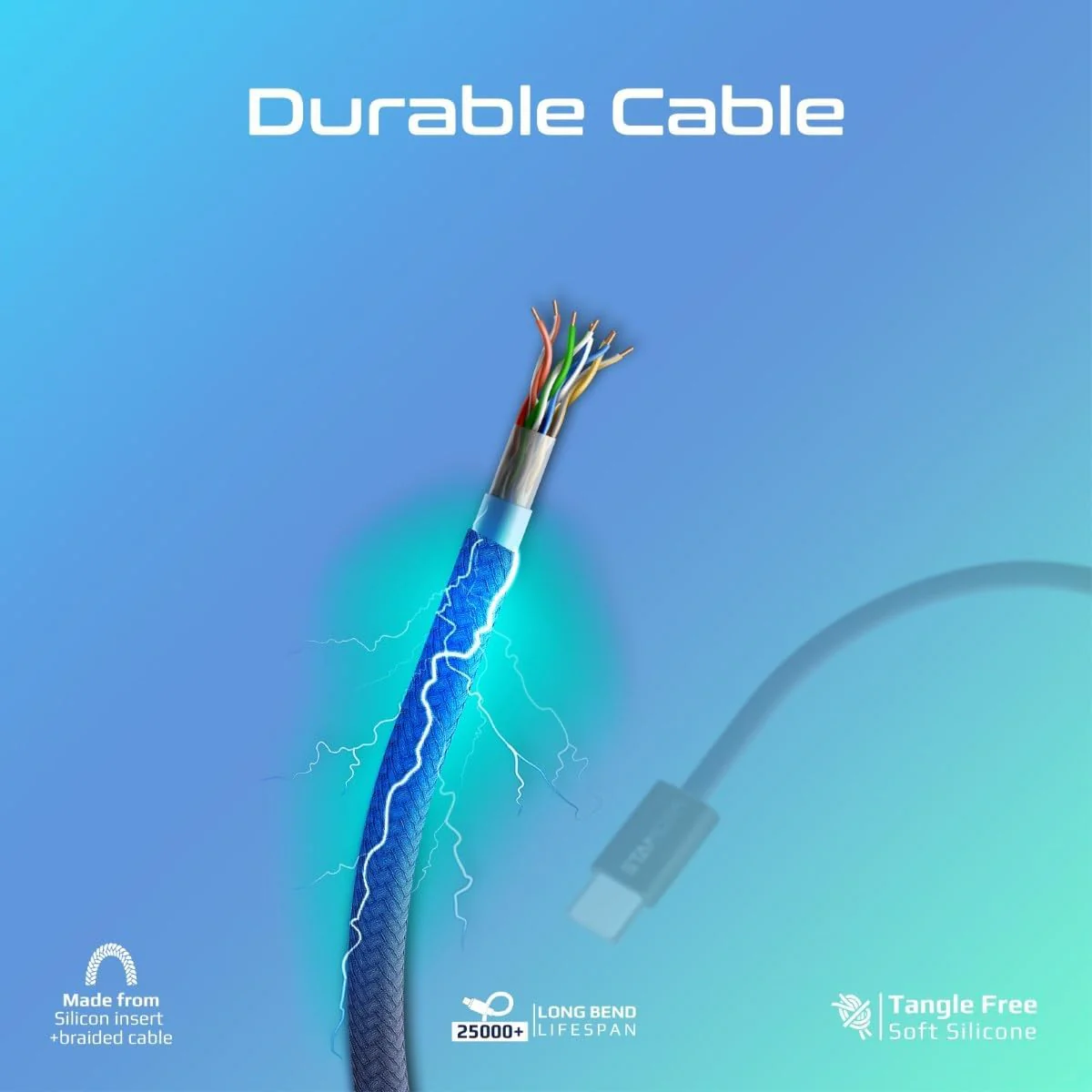 Promate USB-C to USB-C Cable, Premium 60W Power Delivery Fast Charging Cable, 480Mbps Data Sync, 200cm Anti-Tangle Nylon Braided Cord for iPhone 17, Galaxy S25, iPad Air, Dell, ECOLINE-CC200.NAVY - Image 5