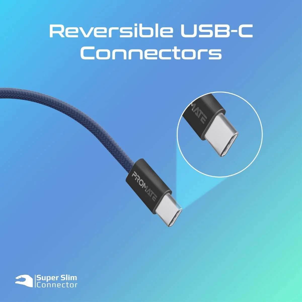 Promate USB-C to USB-C Cable, Premium 60W Power Delivery Fast Charging Cable, 480Mbps Data Sync, 200cm Anti-Tangle Nylon Braided Cord for iPhone 17, Galaxy S25, iPad Air, Dell, ECOLINE-CC200.NAVY - Image 6