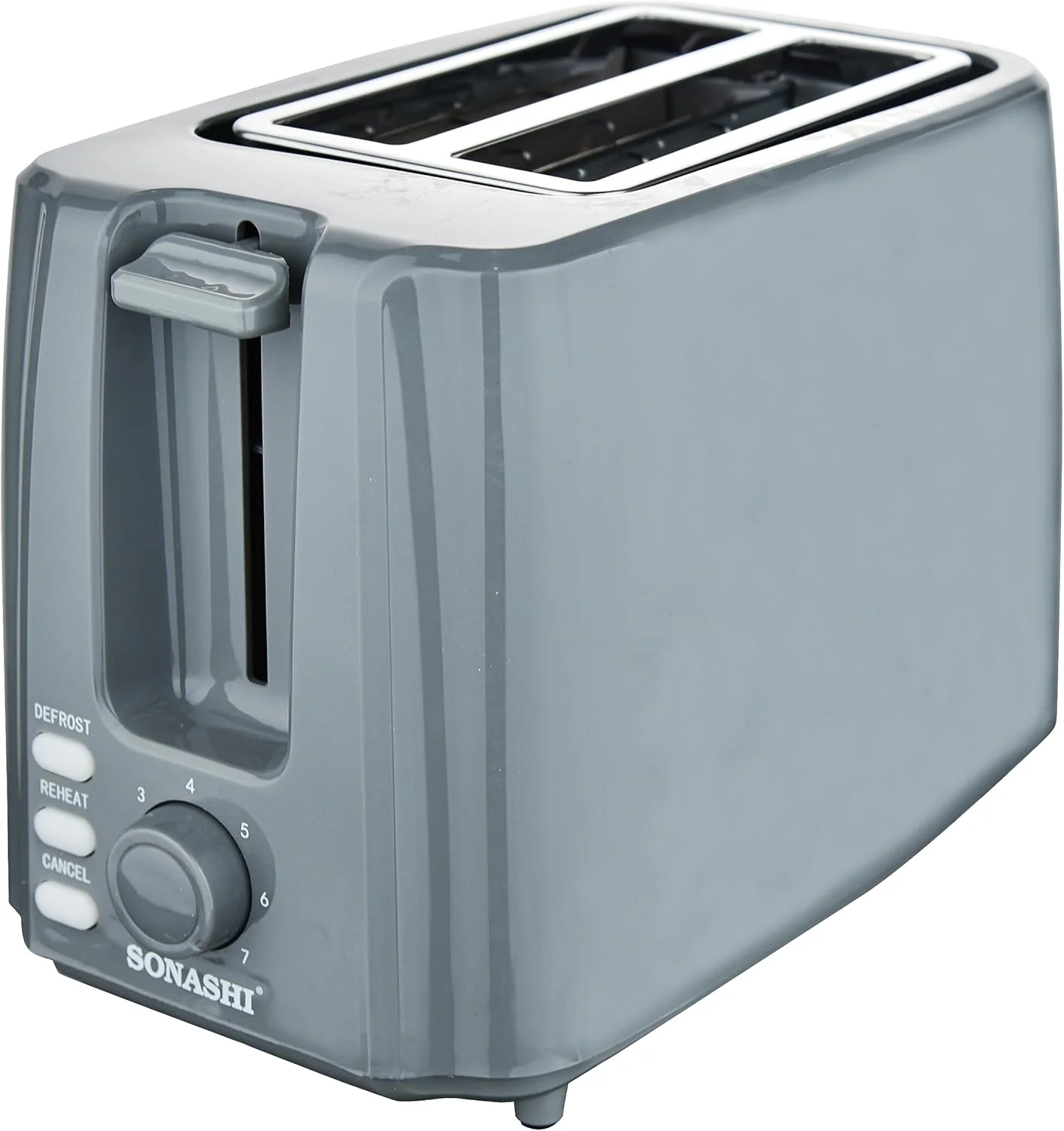 Sonashi 2 Slice Bread Toaster - Adjustable 7 Browning Control with Slide Out Crumb Tray | Defrost, Reheat and Cancel Options | Cool Touch Body for Fast Toasting 750 W ST-210 Grey