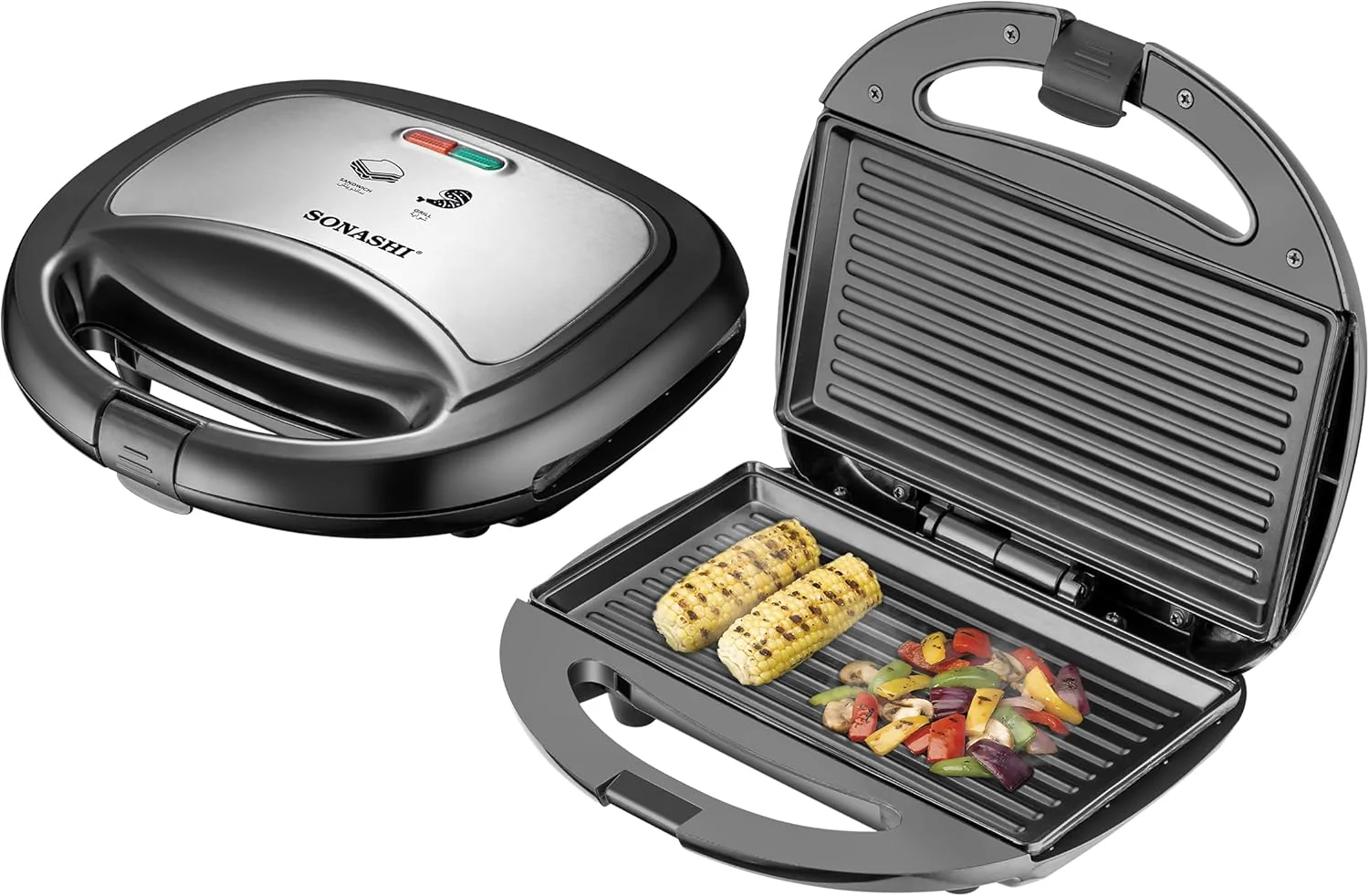 Sonashi 2 Slice Non-Stick Sandwich Grill SGT-853N – Stainless Steel Sandwich Maker with Handle Locking System, Indicator Light, Overheat Protection | Kitchen Appliances