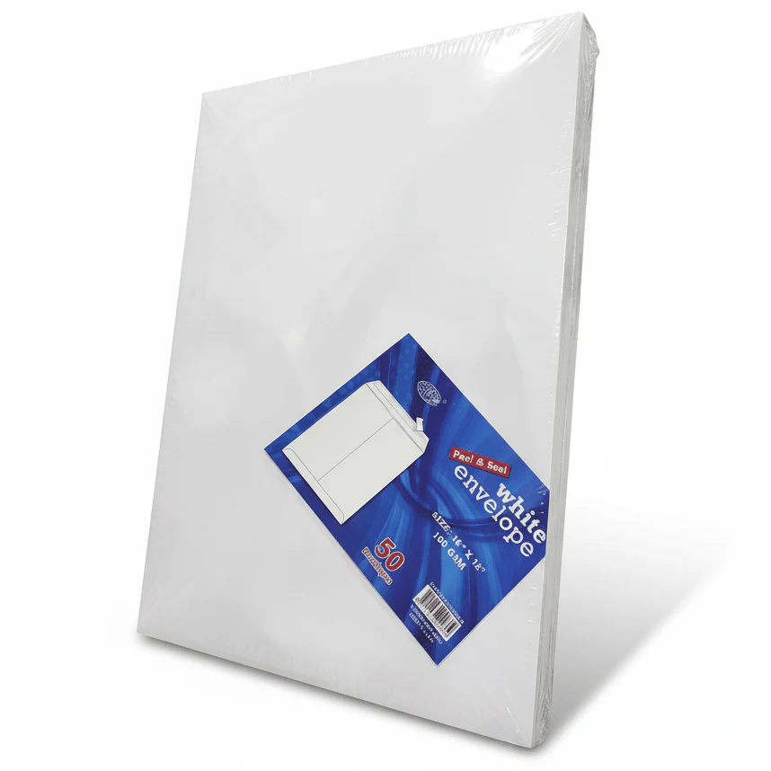 FIS White Envelope 16" × 12" | 100 GSM | Peel & Seal | Pack of 50